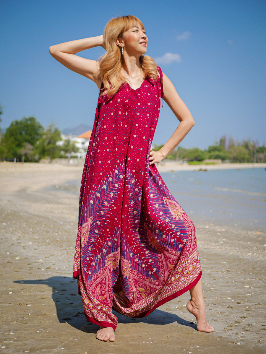 Red Peacock Boho Jumpsuit