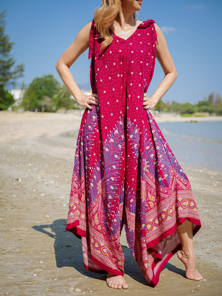 Red Peacock Boho Jumpsuit