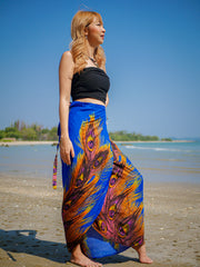 Blue Wild Peacock Boho Wrap Skirt