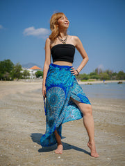 Turquoise Blue Floral Mandala Boho Wrap Skirt