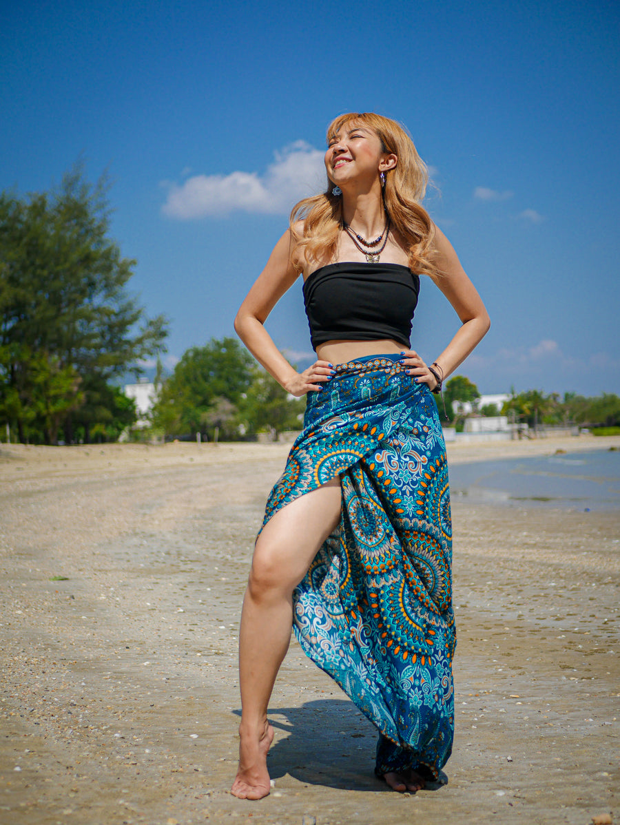 Turquoise Mandala Paisley Boho Wrap Skirt
