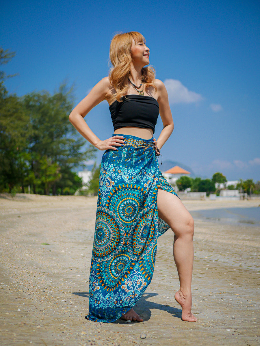 Turquoise Mandala Paisley Boho Wrap Skirt