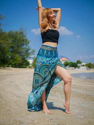 Turquoise Mandala Paisley Boho Wrap Skirt