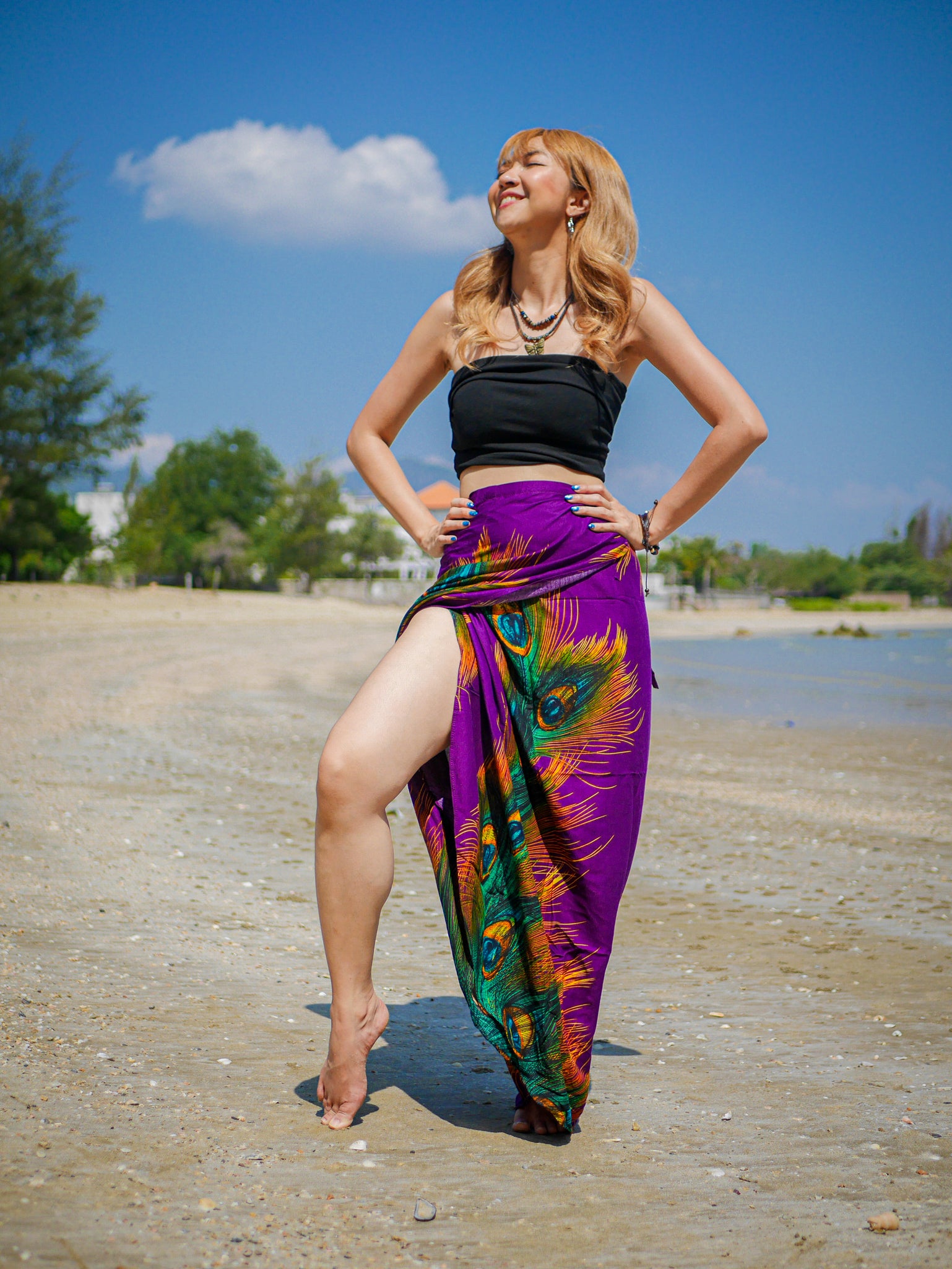 Purple Wild Peacock Boho Wrap Skirt