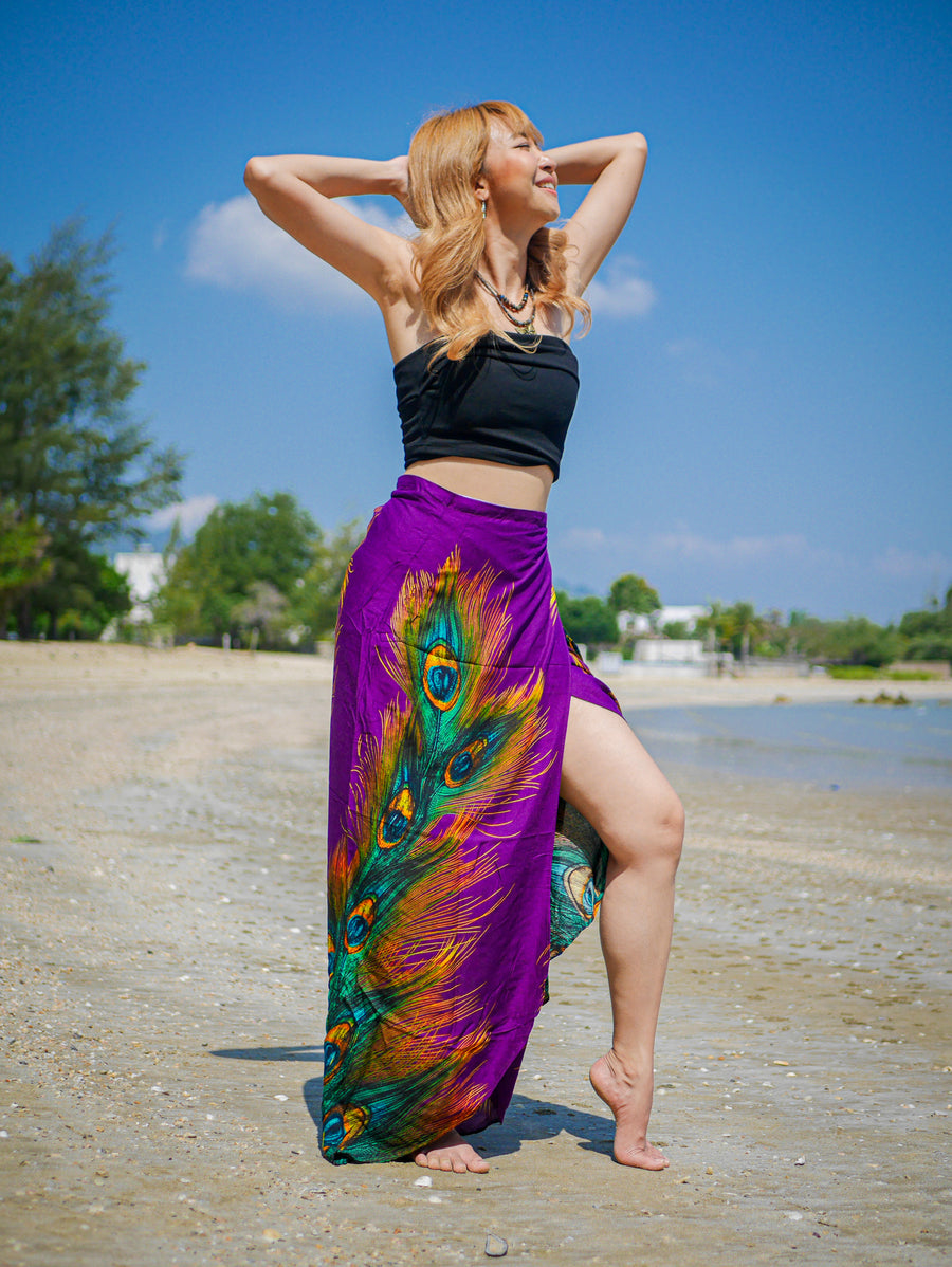 Purple Wild Peacock Boho Wrap Skirt