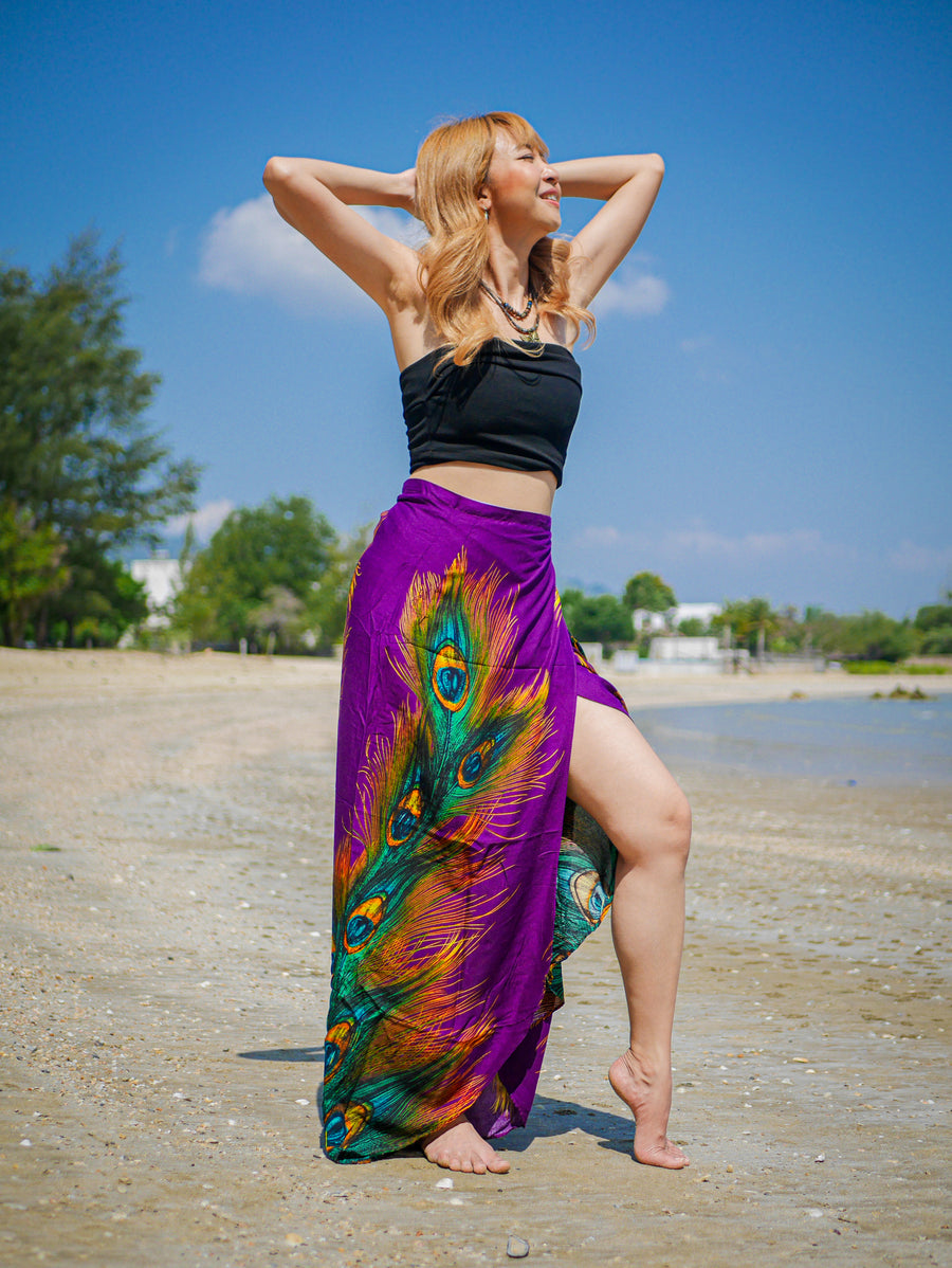 Purple Wild Peacock Boho Wrap Skirt