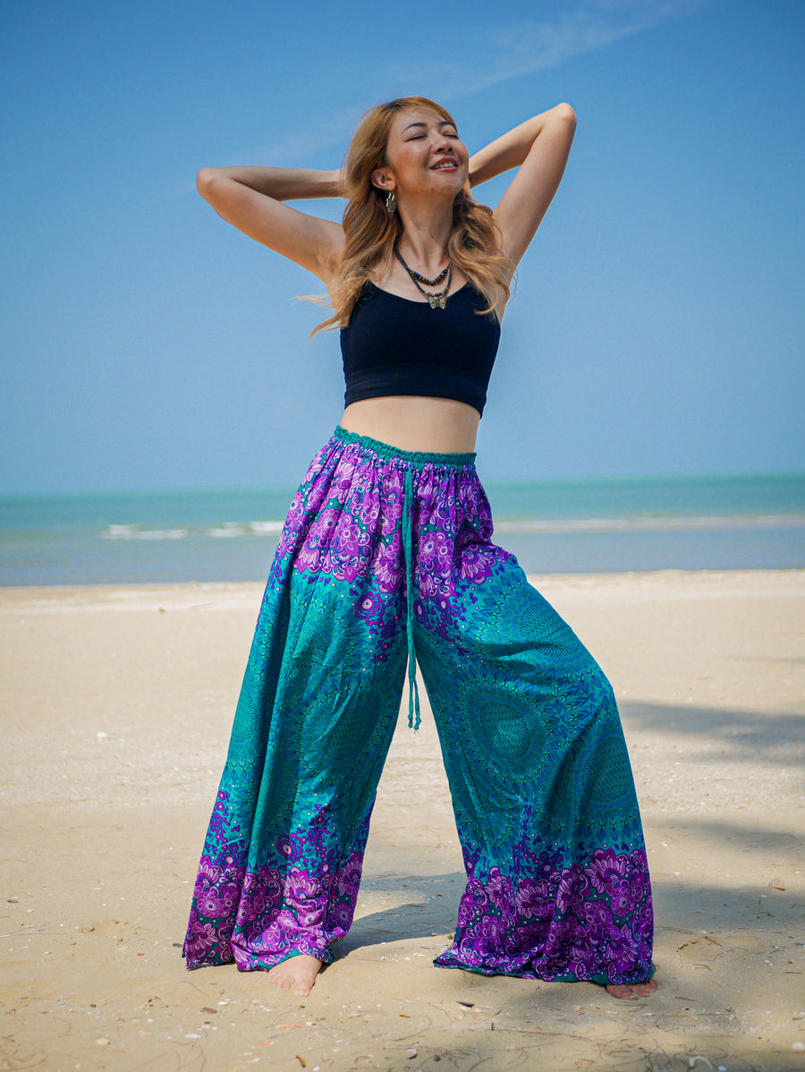 Teal Mandala Wide Leg Palazzo Pants