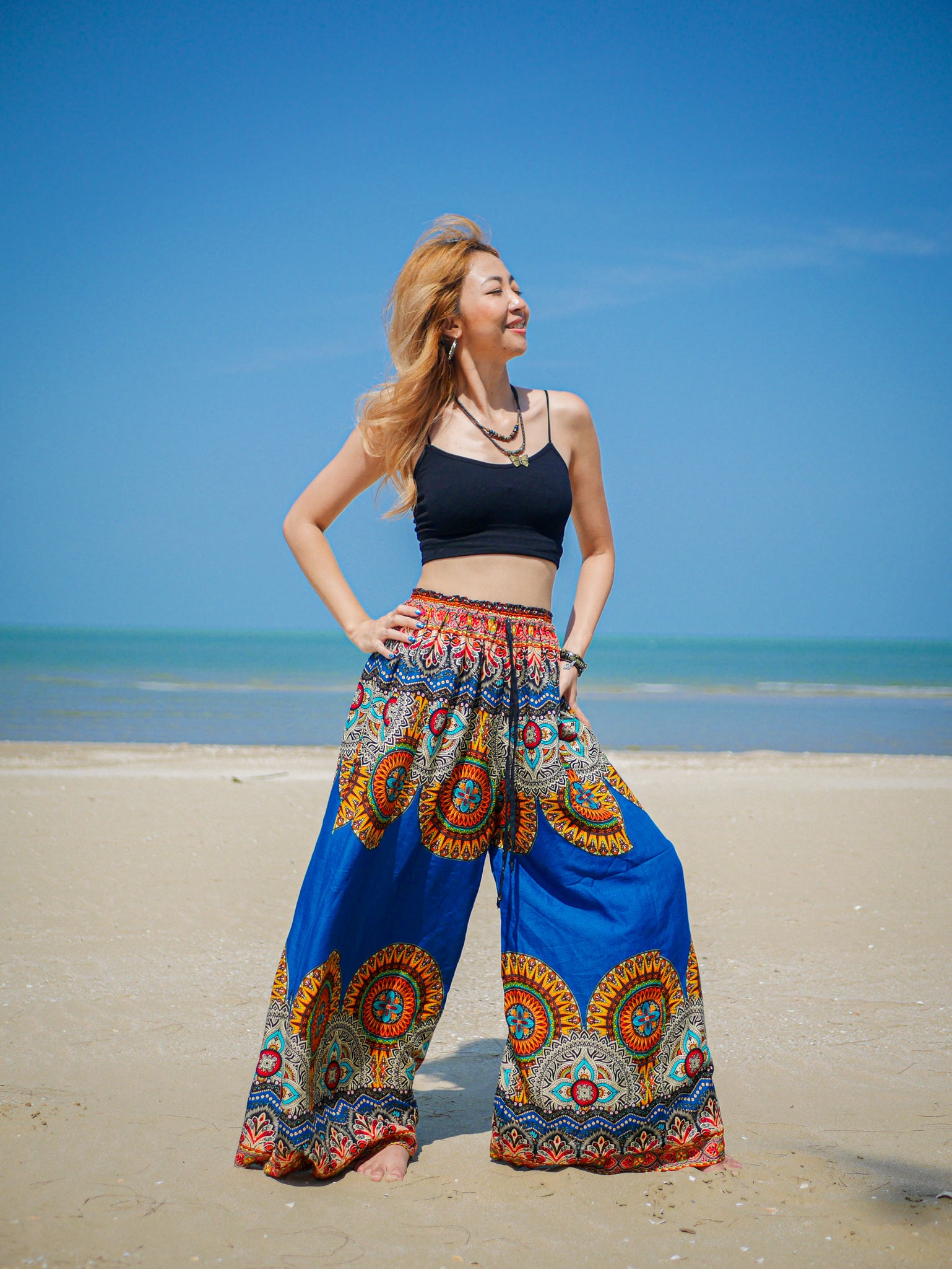 Turquoise Blue Mandala Wide Leg Palazzo Pants