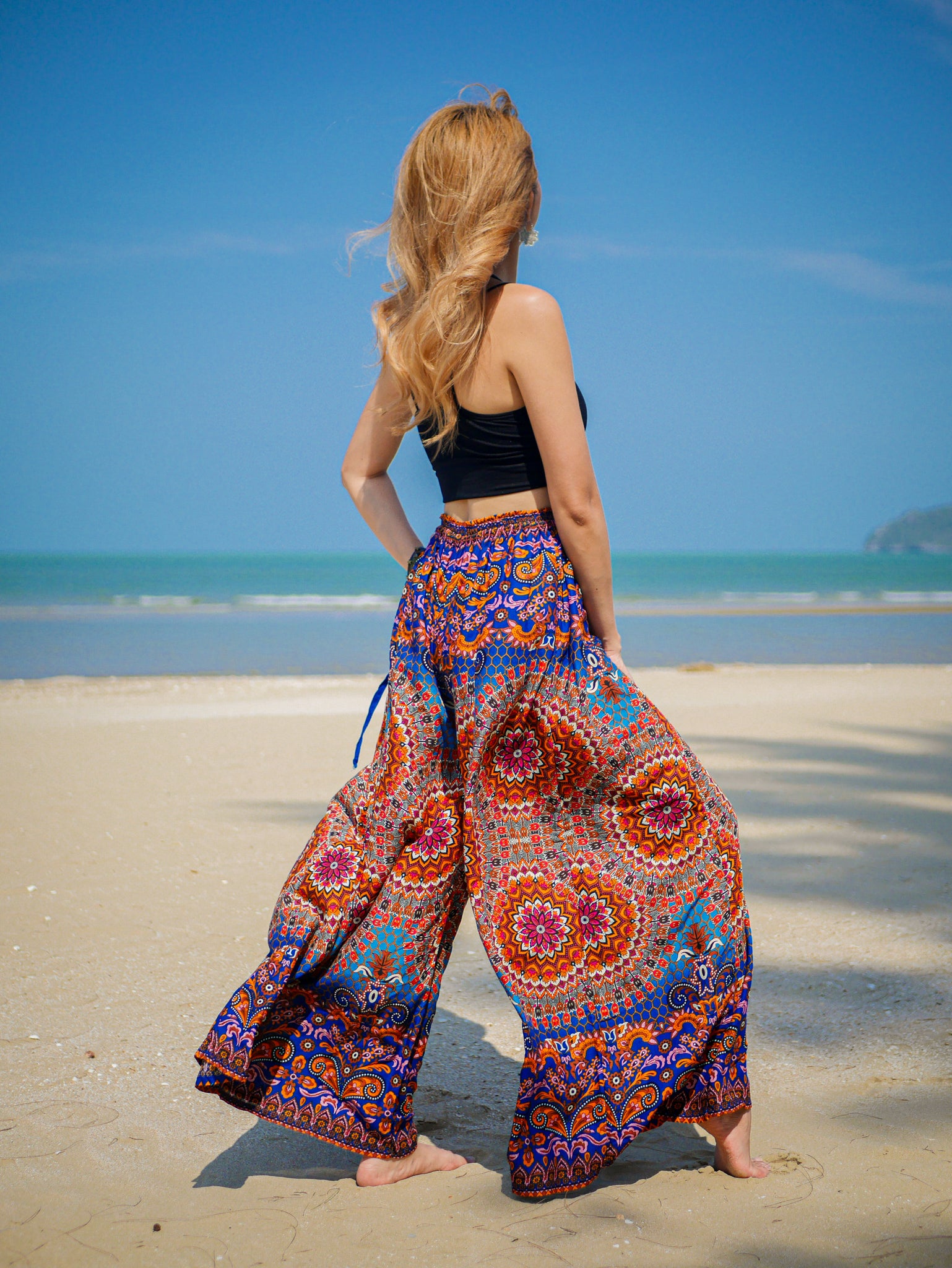 Orange and Blue Mandala Wide Leg Palazzo Pants