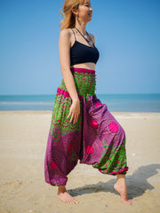 Pink Green Mandala Low Cut Harem Pants