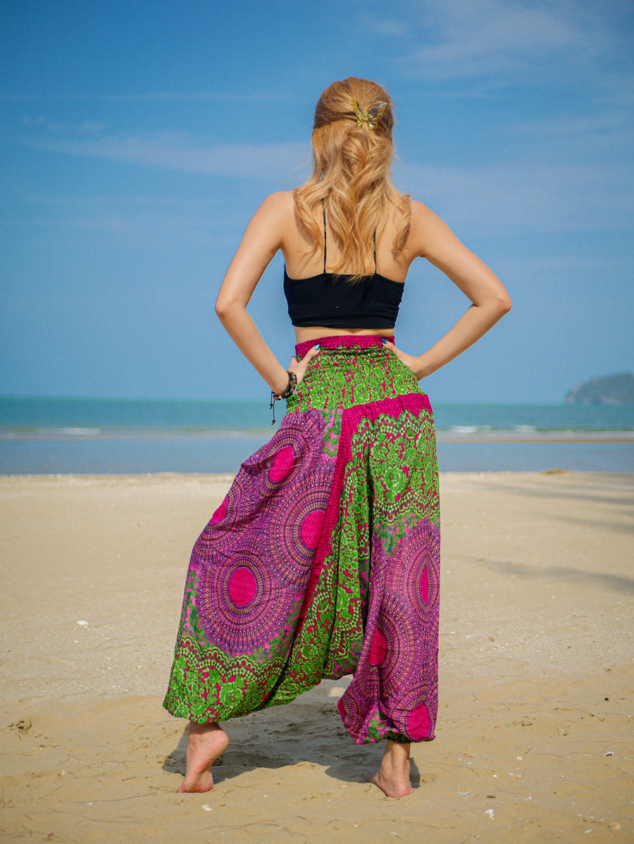 Pink Green Mandala Low Cut Harem Pants