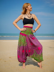 Pink Green Mandala Low Cut Harem Pants