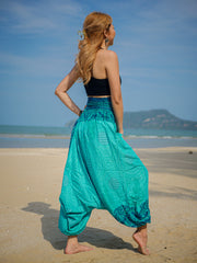 Teal Green Mandala Low Cut Harem Pants