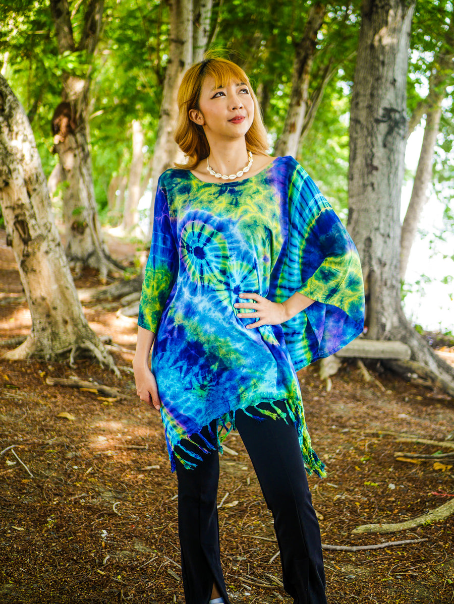 Paradise Glow Poncho Hand Dyed Tunic Kaftan Blouse Oversize Top