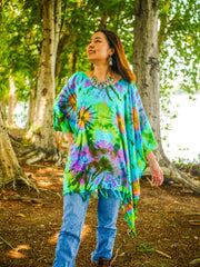 Aurora Burst Poncho  Hand Dyed Tunic Kaftan Blouse Oversize Top