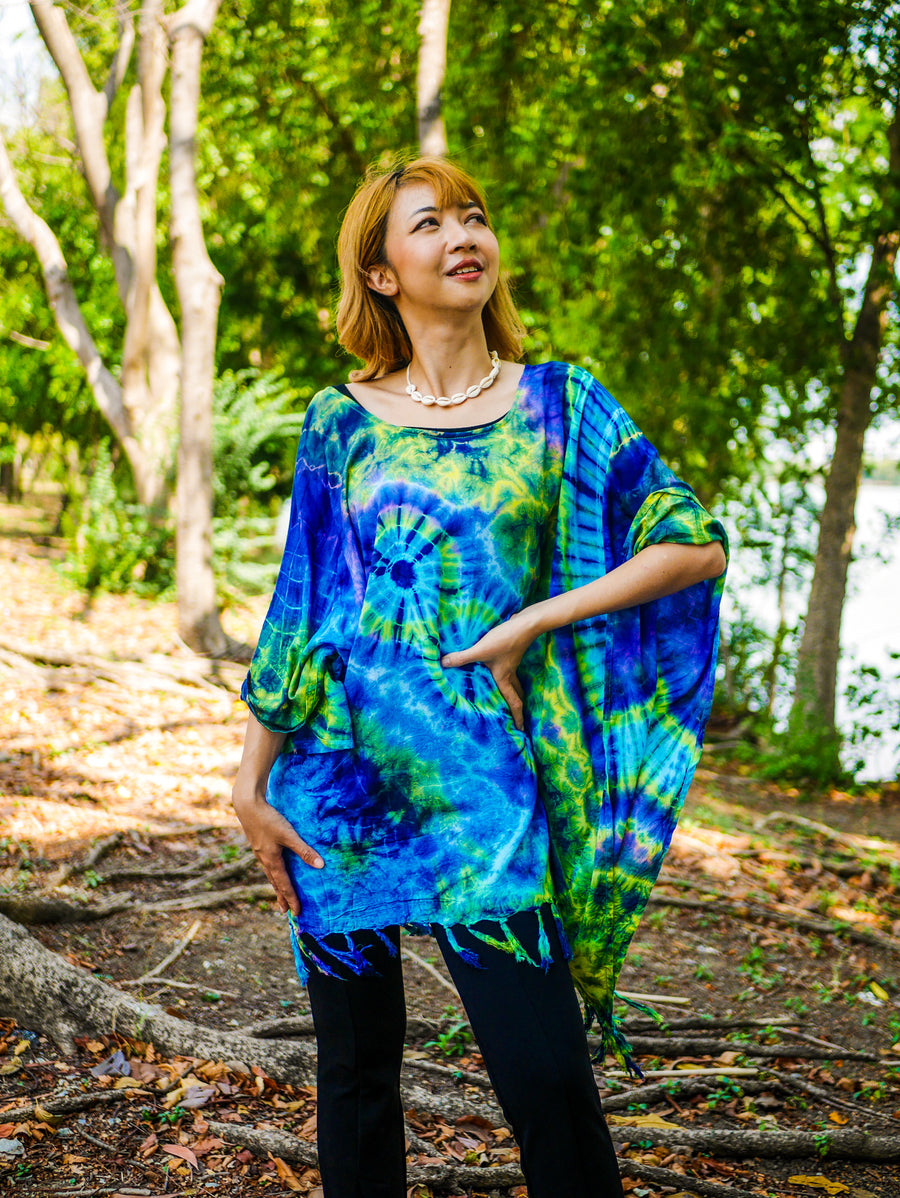 Paradise Glow Poncho Hand Dyed Tunic Kaftan Blouse Oversize Top