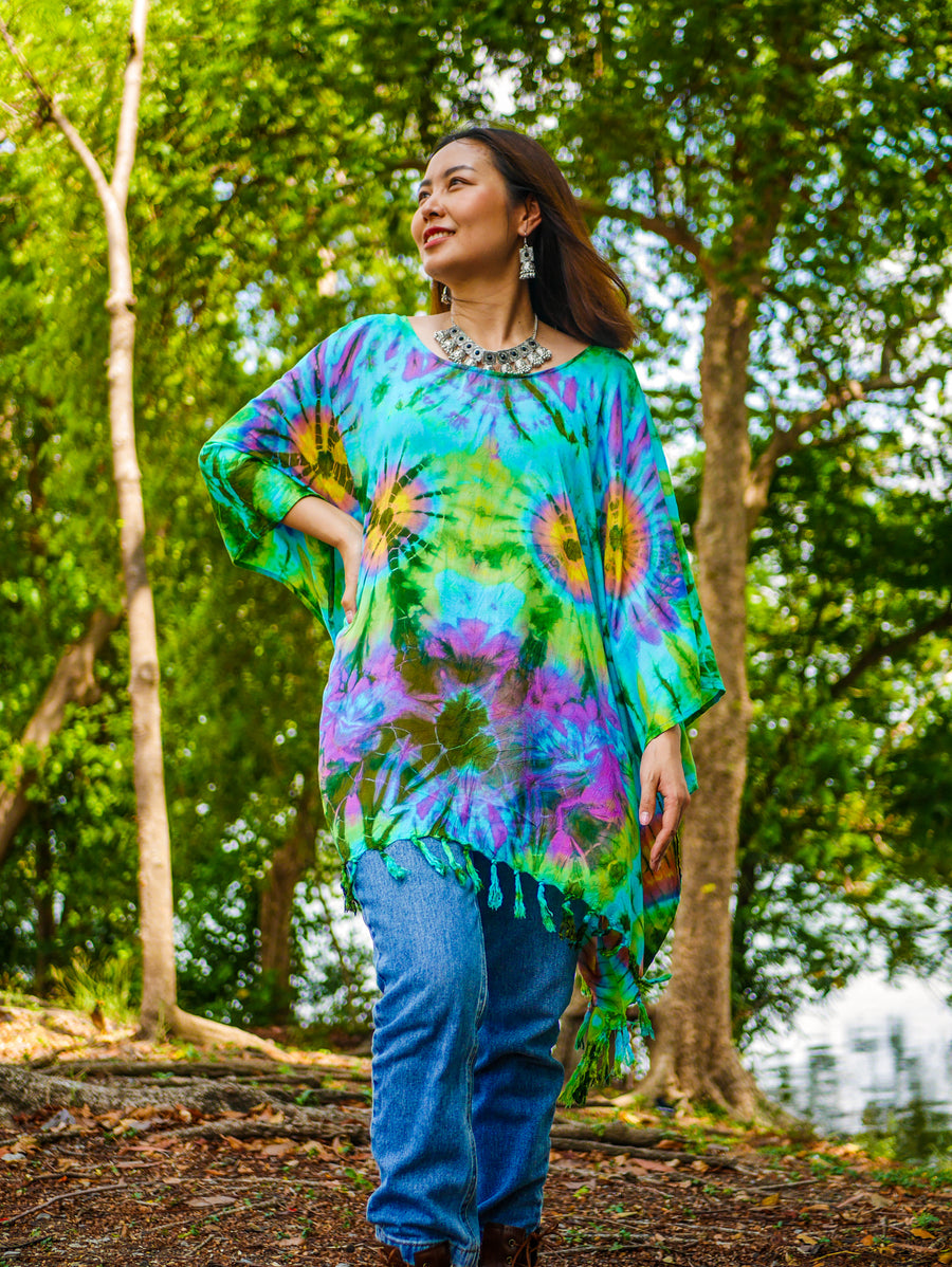 T0563- Hand Dyed Tunic Boho Kaftan Blouse Hippie Oversize Tops