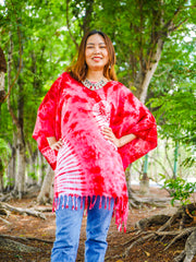 Ruby Radiance Tie Dye Poncho Tunic Kaftan Blouse Oversize Tops