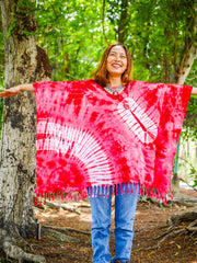 Ruby Radiance Tie Dye Poncho Tunic Kaftan Blouse Oversize Tops