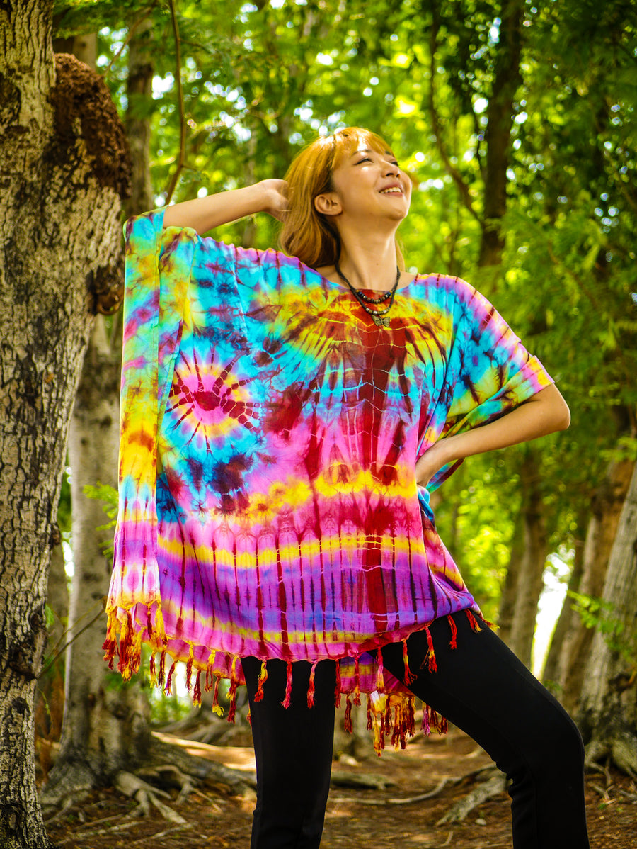 Sunset Spectrum Poncho  Hand Dyed Tunic Kaftan Blouse Oversize Top