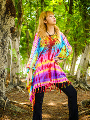 Sunset Spectrum Poncho  Hand Dyed Tunic Kaftan Blouse Oversize Top