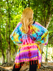 Sunset Spectrum Poncho  Hand Dyed Tunic Kaftan Blouse Oversize Top