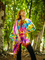 Sunset Spectrum Poncho  Hand Dyed Tunic Kaftan Blouse Oversize Top