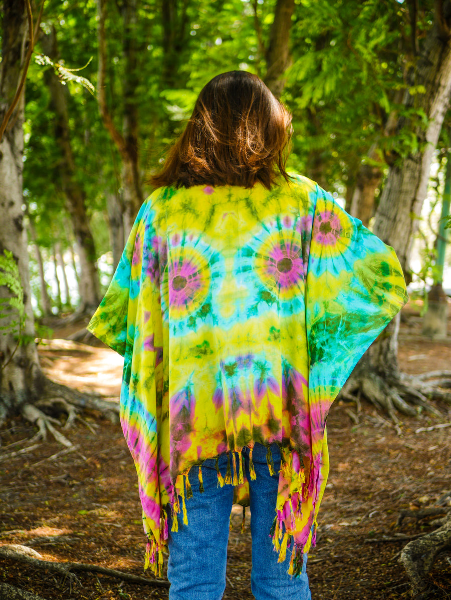 Sunset Dream Tie Dye Poncho Tunic Kaftan Blouse Oversize Top