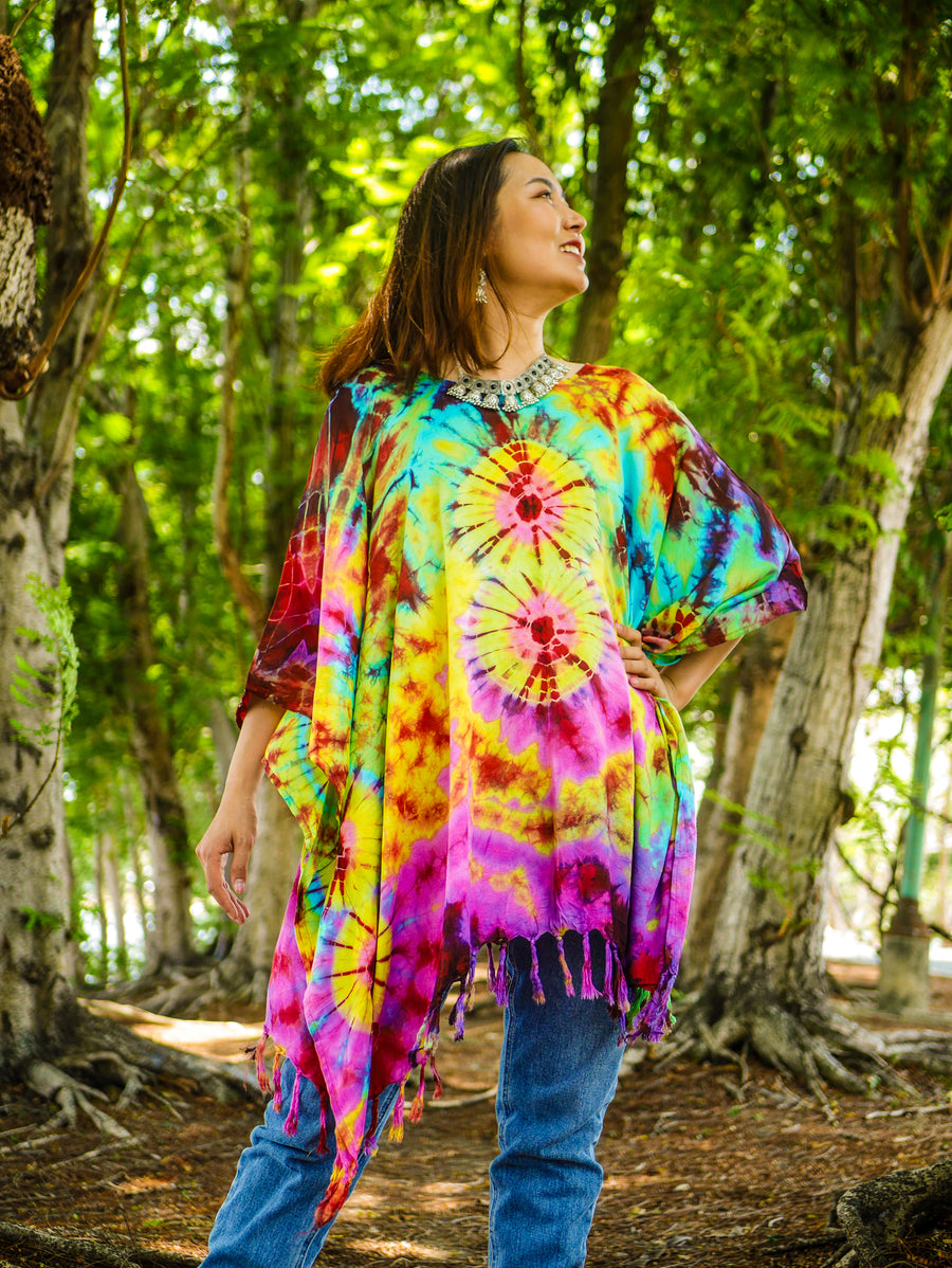 Radiant Rainbow Poncho Tunic Kaftan Blouse Oversize Top