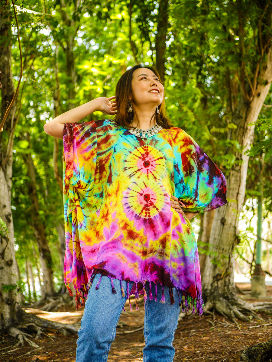 T0807- Hand Dyed Tunic Boho Kaftan Blouse Hippie Oversize Tops