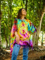 Radiant Rainbow Poncho Tunic Kaftan Blouse Oversize Top