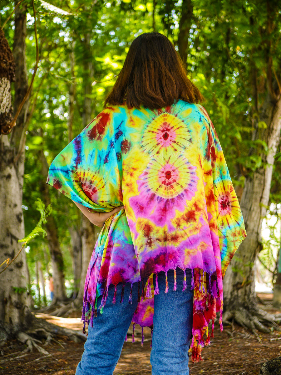 Radiant Rainbow Poncho Tunic Kaftan Blouse Oversize Top