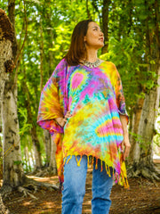 Cosmic Kaleidoscope Poncho  Hand Dyed Tunic Kaftan Blouse Oversize Top