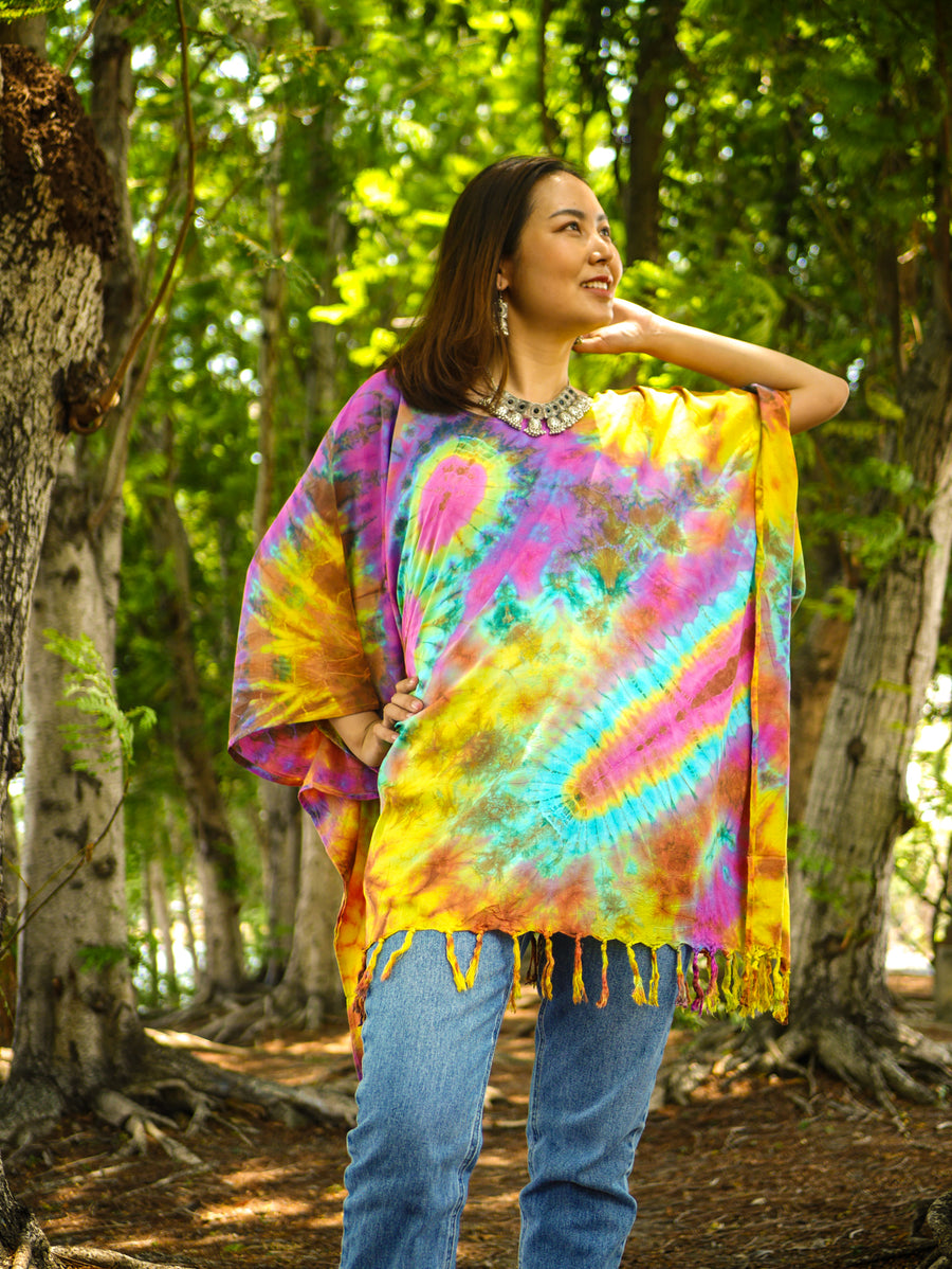 T0825- Hand Dyed Tunic Boho Kaftan Blouse Hippie Oversize Tops