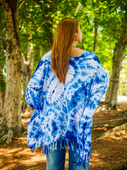 Blue Horizon Tie Dye Poncho Hand Dyed Tunic Kaftan Blouse Oversize Top