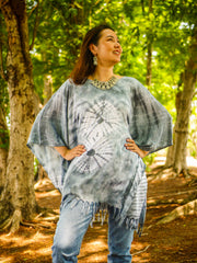 Silver Mist Tie Dye Poncho Tunic Kaftan Blouse Oversize Top