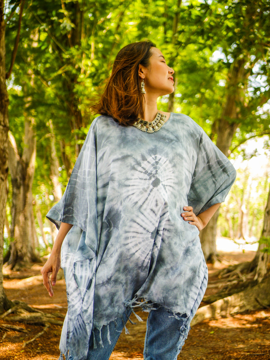 T0901- Hand Dyed Tunic Boho Kaftan Blouse Hippie Oversize Tops