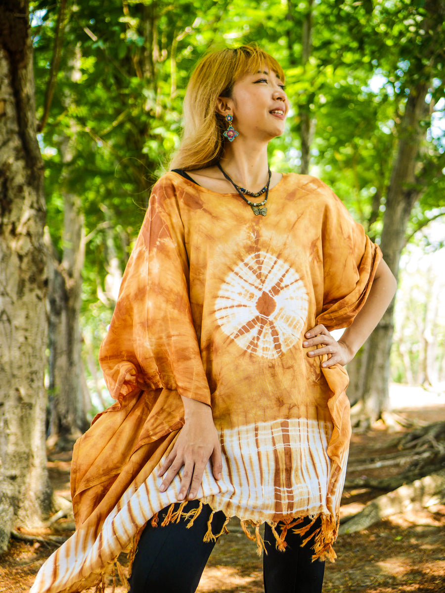 Golden Sunrise Tie Dye Poncho Tunic Kaftan Blouse Oversize Top