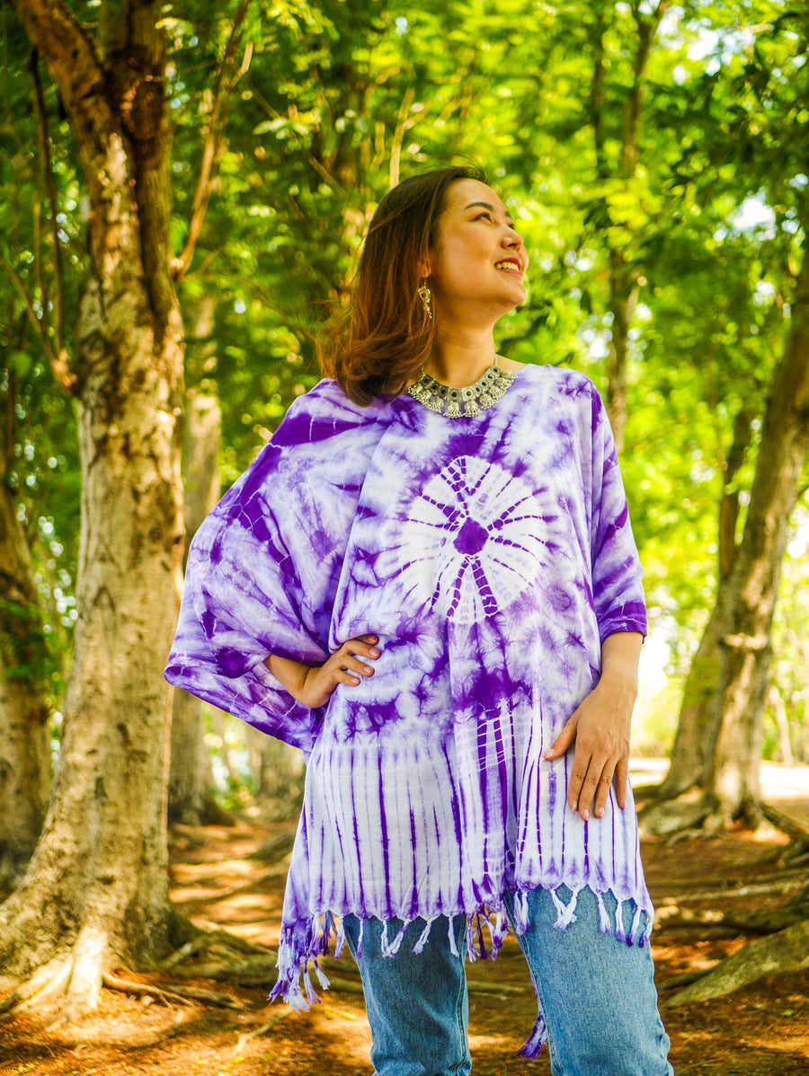 Amethyst Starburst Poncho Hand Dyed Tunic Kaftan Blouse Oversize Top