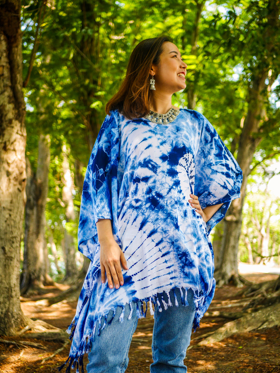 Indigo Lover Hand Dyed Tunic Kaftan Blouse Oversize Top