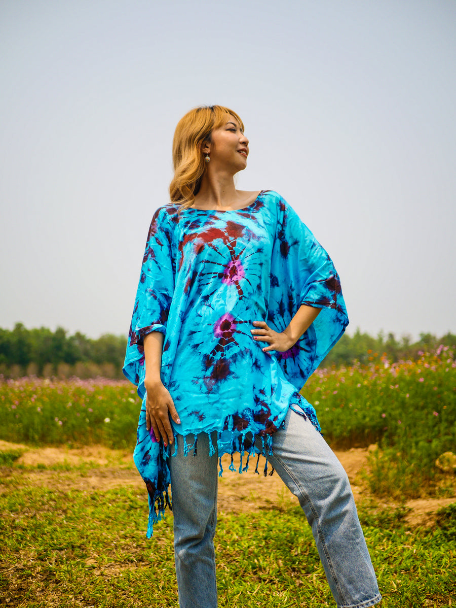 T0265- Hand Dyed Tunic Boho Kaftan Blouse Hippie Oversize Tops