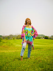 T0268- Hand Dyed Tunic Boho Kaftan Blouse Hippie Oversize Tops