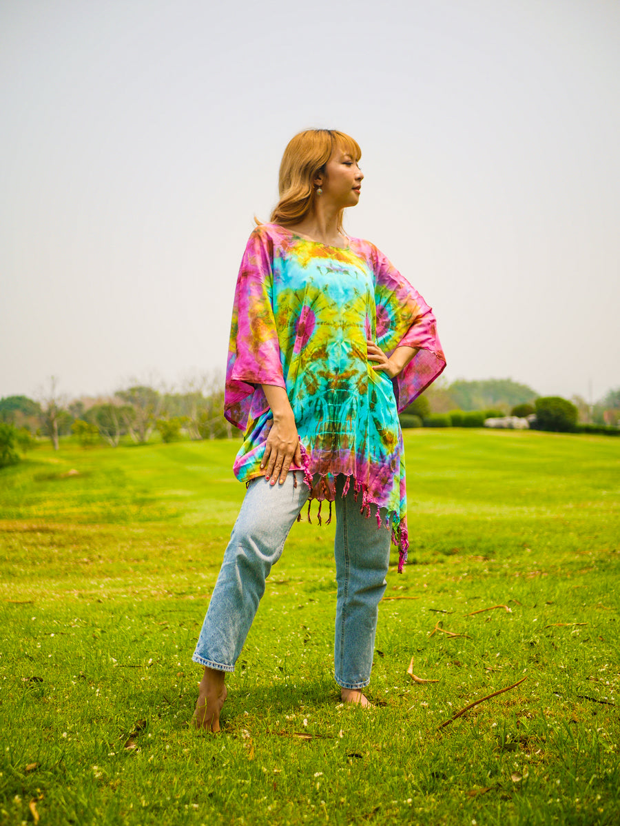 T0268- Hand Dyed Tunic Boho Kaftan Blouse Hippie Oversize Tops