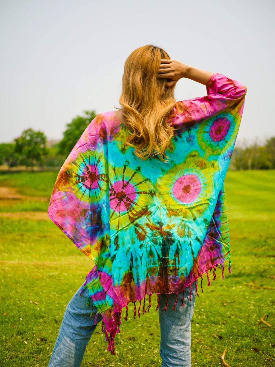 T0268- Hand Dyed Tunic Boho Kaftan Blouse Hippie Oversize Tops