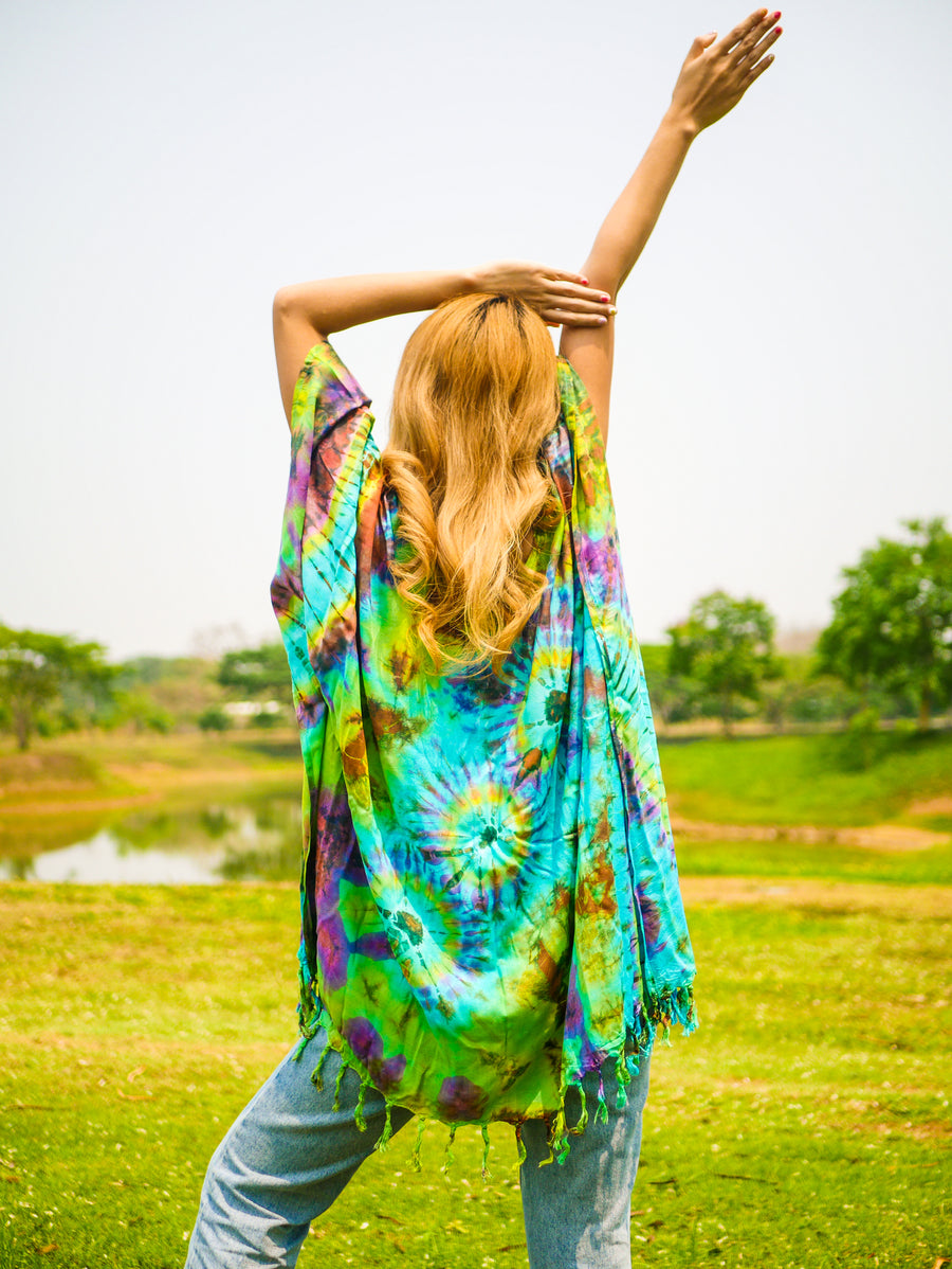 T0295- Hand Dyed Tunic Boho Kaftan Blouse Hippie Oversize Tops