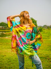 T0303- Hand Dyed Tunic Boho Kaftan Blouse Hippie Oversize Tops