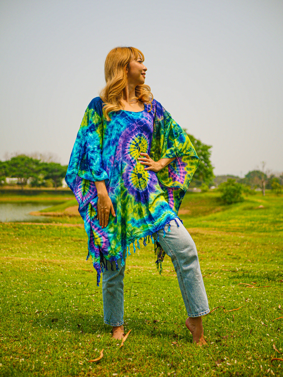 T0333- Hand Dyed Tunic Boho Kaftan Blouse Hippie Oversize Tops