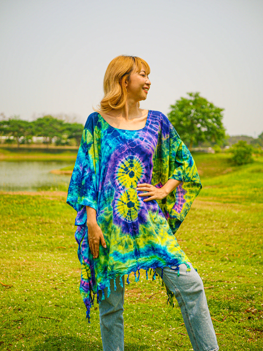 T0333- Hand Dyed Tunic Boho Kaftan Blouse Hippie Oversize Tops