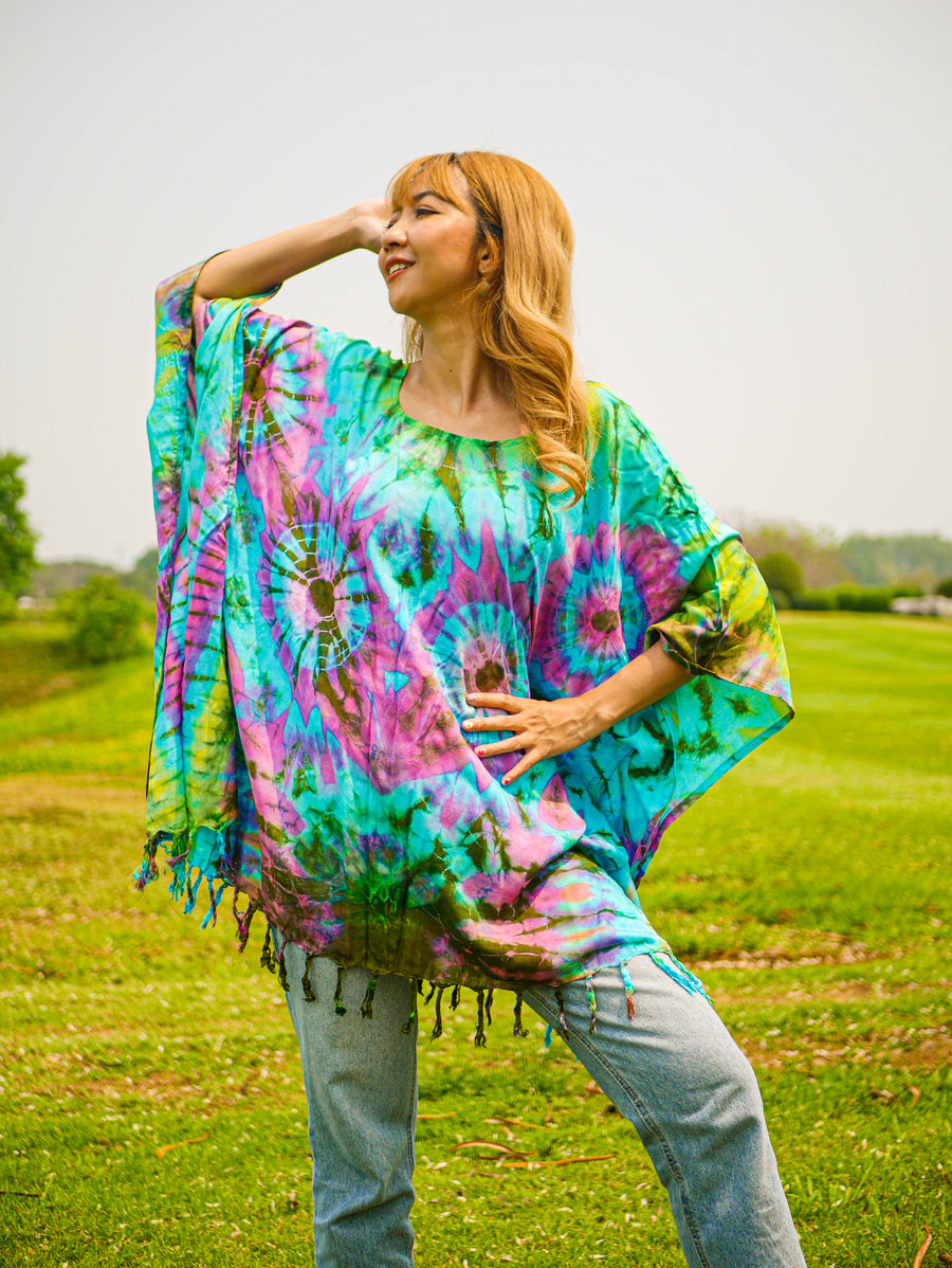 T0336- Hand Dyed Tunic Boho Kaftan Blouse Hippie Oversize Tops