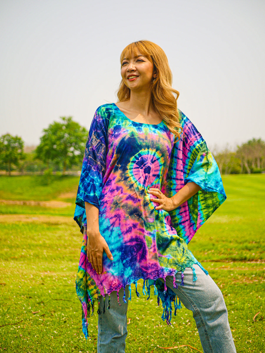 Festival Spirit Poncho Hand Dyed Tunic Kaftan Blouse Oversize Top